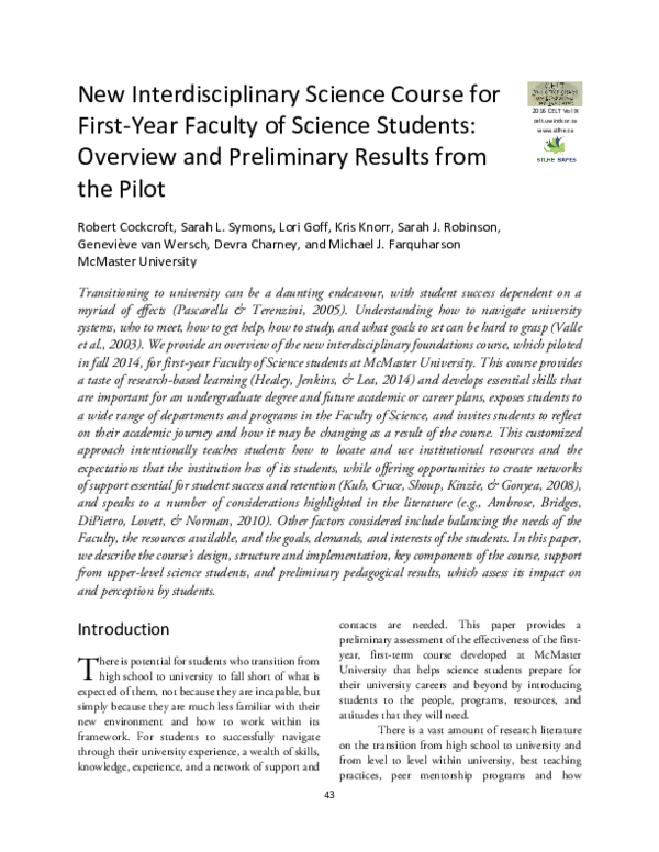 (PDF) New Interdisciplinary Science Course for First-Year Faculty of ...