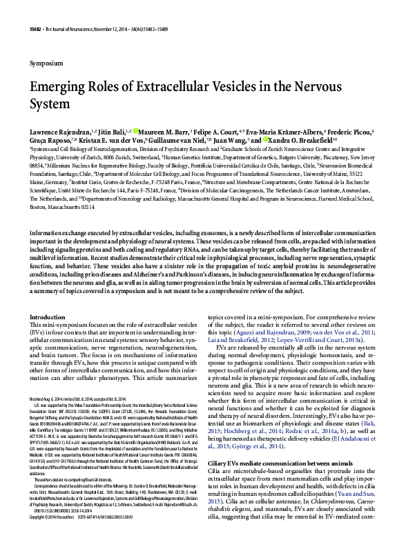 (PDF) Emerging roles of extracellular vesicles in the nervous system