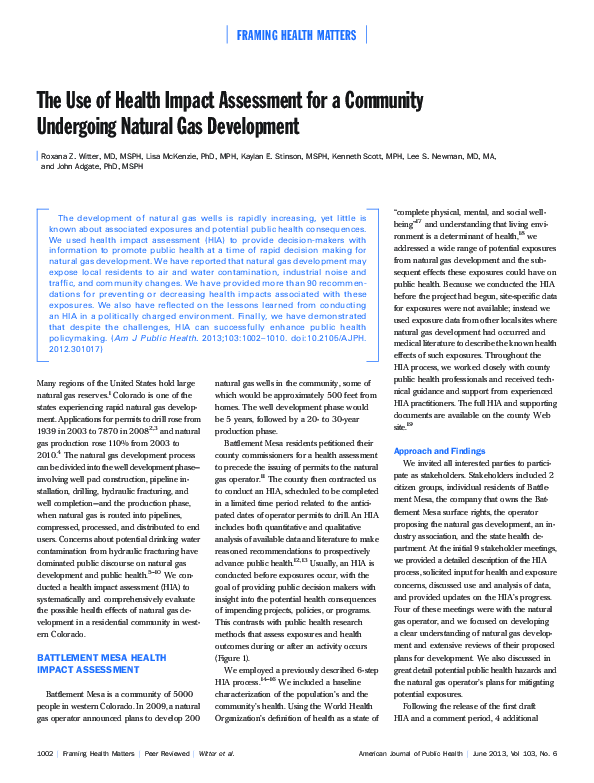 (PDF) The Use of Health Impact Assessment for a Community Undergoing ...