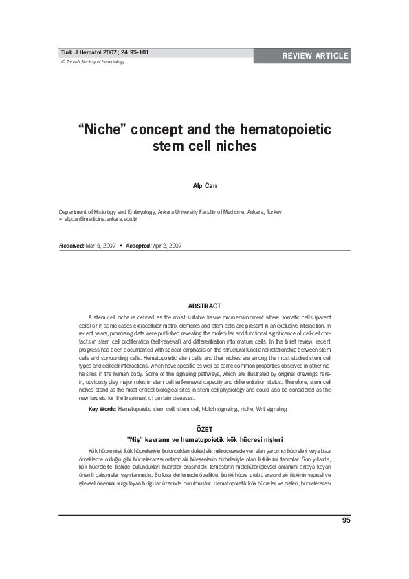 (PDF) Niche" concept and the hematopoietic stem cell niches