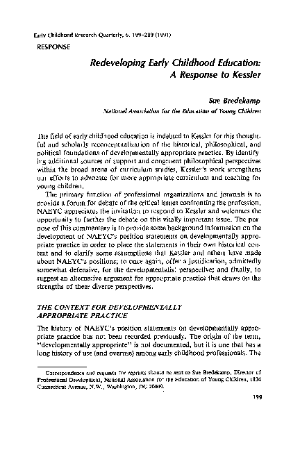 (PDF) Redeveloping early childhood education: A response to kessler