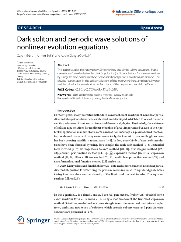 (PDF) Dark soliton and periodic wave solutions of nonlinear evolution ...