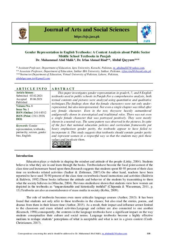 (PDF) Gender Representation in English Textbooks: A Study about Public ...