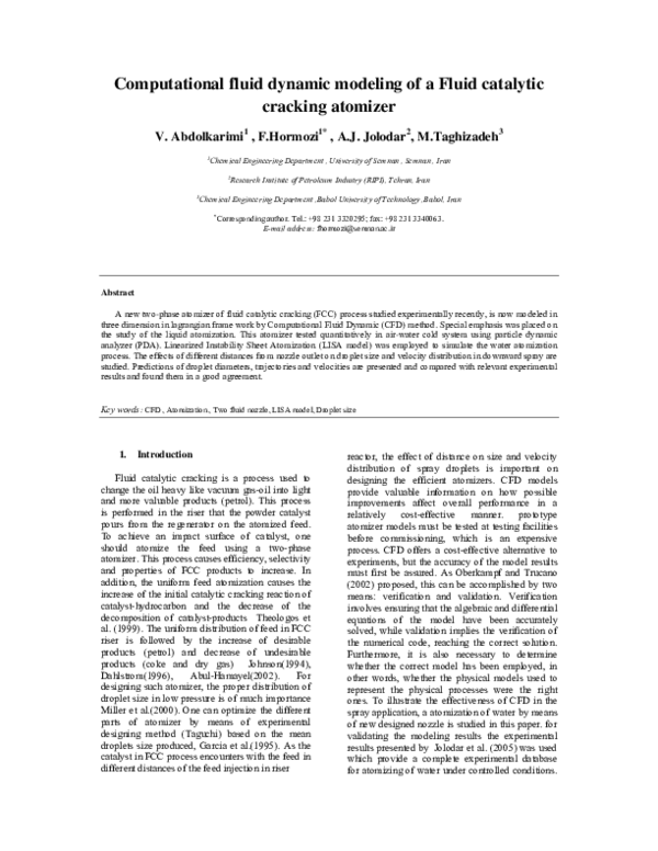 (PDF) Computational Fluid Dynamics Modeling of a Fluid Catalytic ...