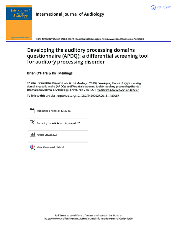 (PDF) Developing the auditory processing domains questionnaire (APDQ ...