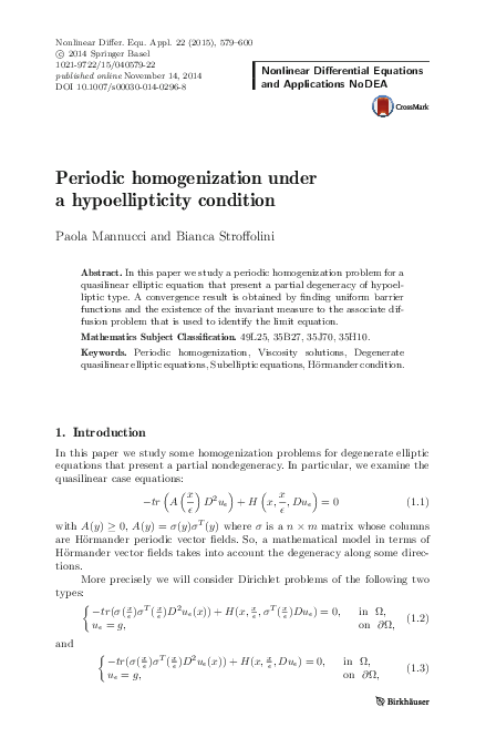 (PDF) Periodic homogenization under a hypoellipticity condition