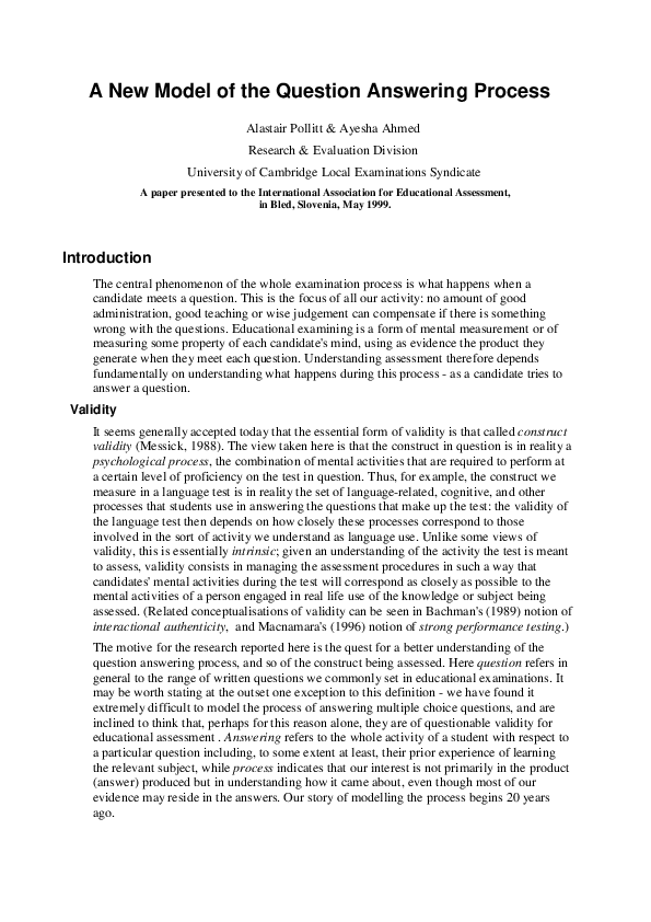 (PDF) A new model of the question answering process