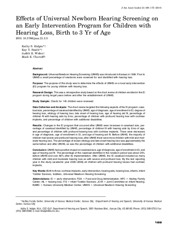 (PDF) Effects of Universal Newborn Hearing Screening on an Early ...