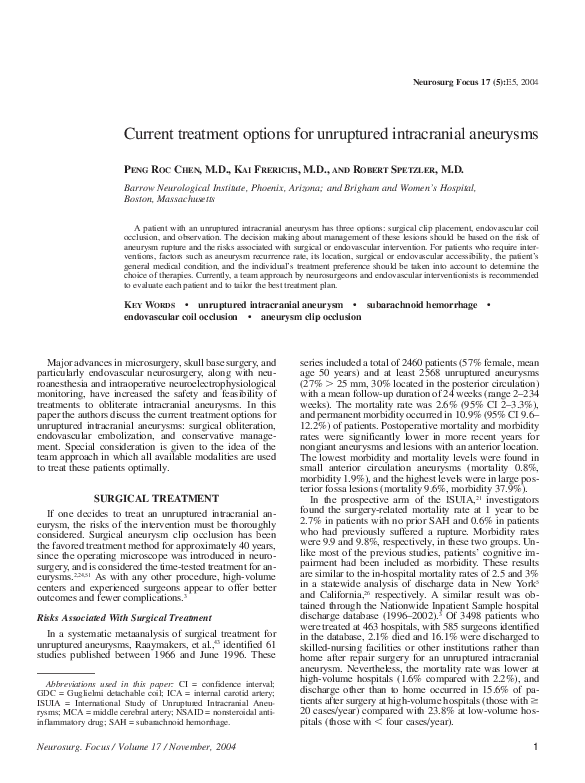(PDF) Natural history and general management of unruptured intracranial ...