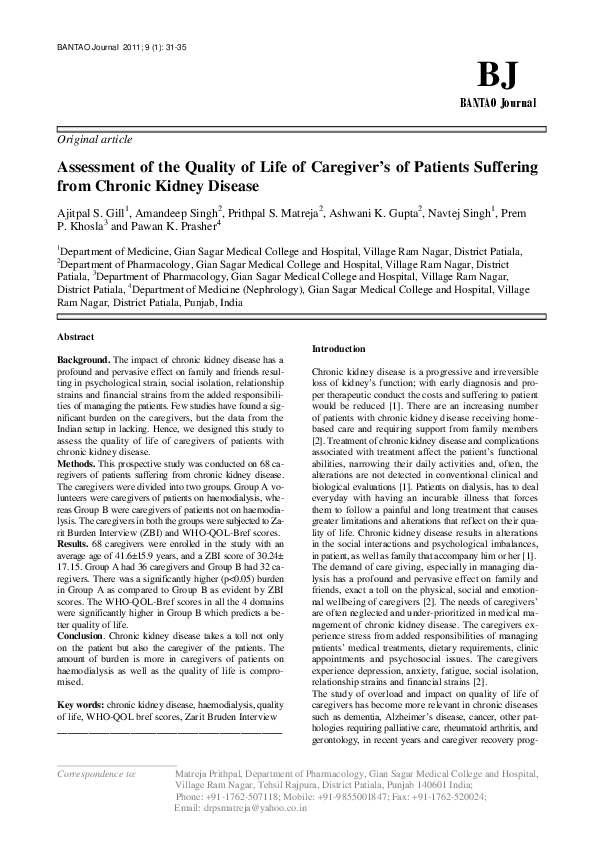 (PDF) Assessment of the Quality of Life of Caregiver's of Patients ...