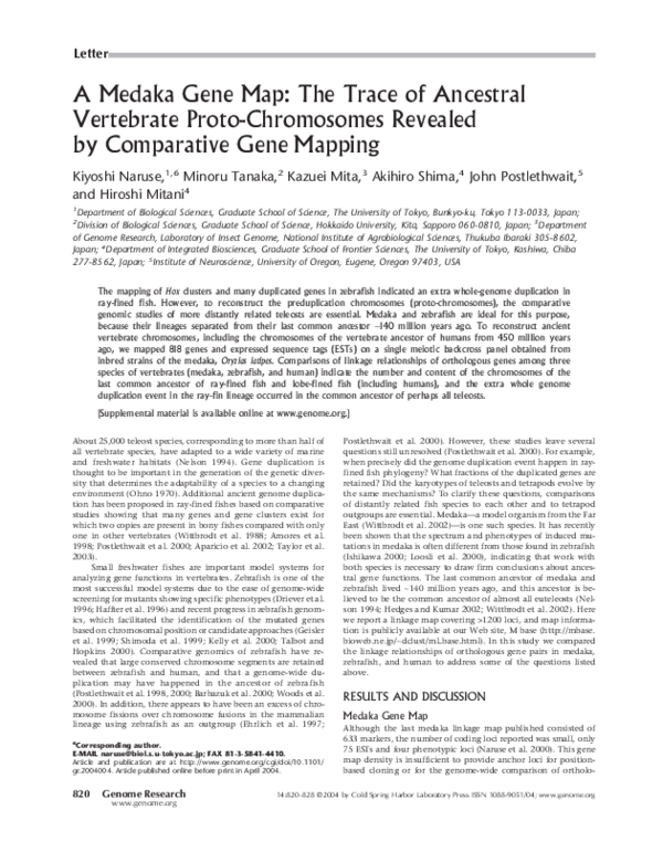 (PDF) A medaka gene map: the trace of ancestral vertebrate proto ...
