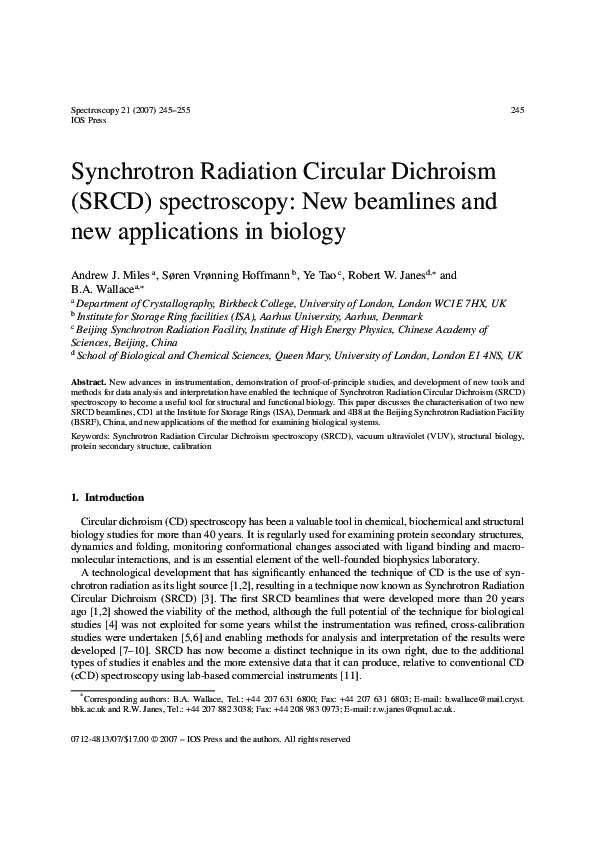 (PDF) Synchrotron Radiation Circular Dichroism (SRCD) Spectroscopy New