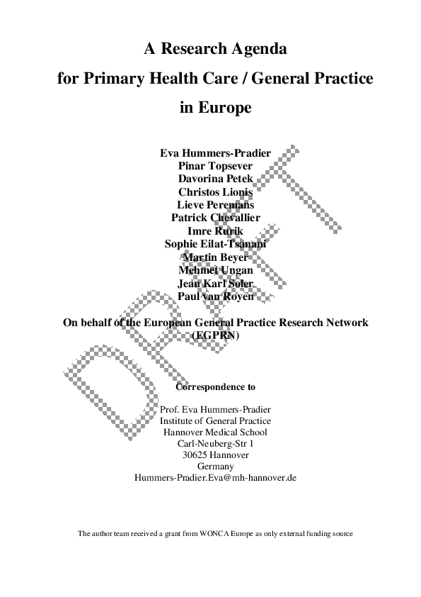 (PDF) A Research Agenda for Primary Health Care / General Practice in ...