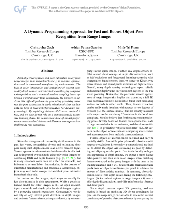 (PDF) A Dynamic Programming Approach for Fast and Robust Object Pose ...