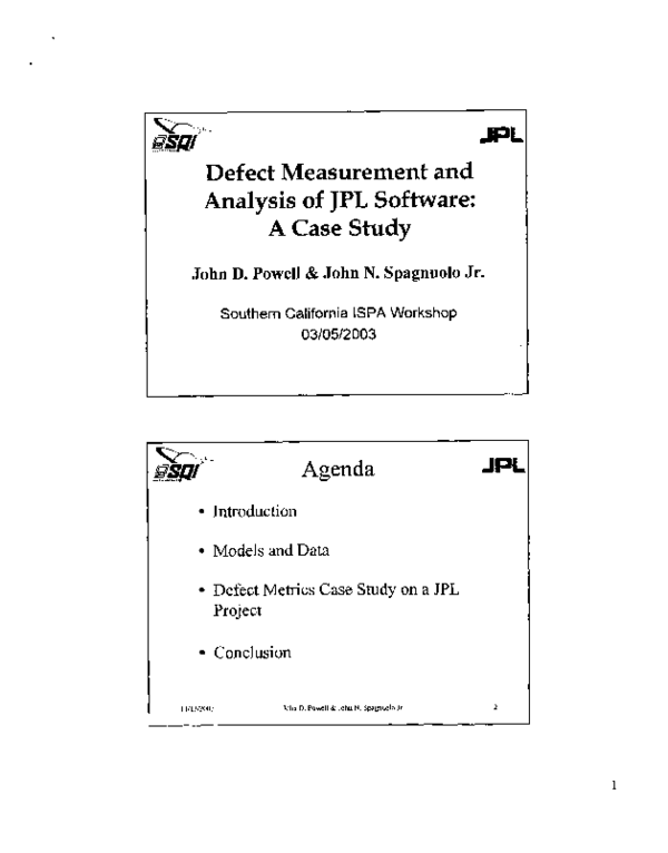 (PDF) Defect measurement and analysis of JPL software: a case study