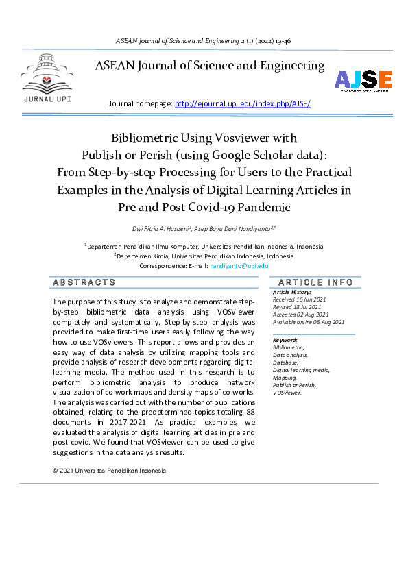 (PDF) Bibliometric Using Vosviewer with Publish or Perish (using Google ...