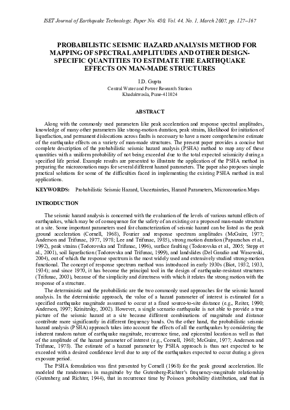 (PDF) Probabilistic seismic hazard analysis method for mapping of ...