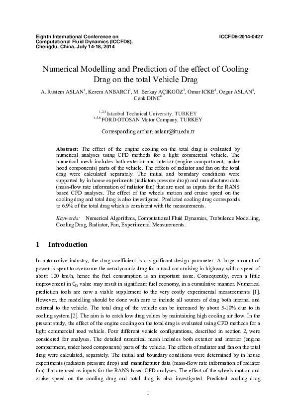 (PDF) Numerical Modelling and Prediction of the effect of Cooling Drag ...