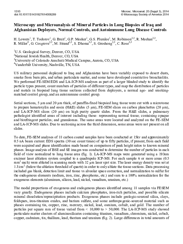 (PDF) Microscopy and Microanalysis of Mineral Particles in Lung ...