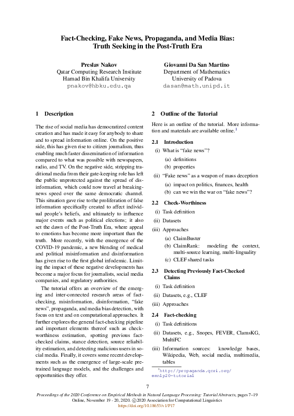 (PDF) Fact-Checking, Fake News, Propaganda, and Media Bias: Truth ...