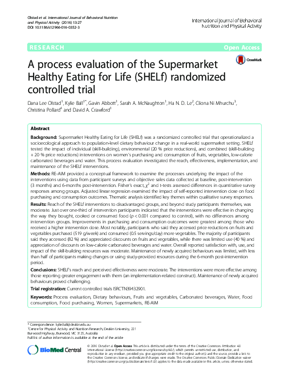 (PDF) A process evaluation of the Supermarket Healthy Eating for Life ...
