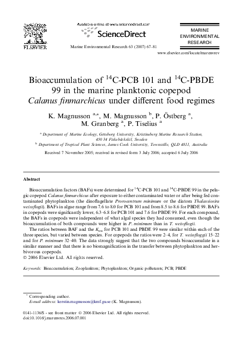 (PDF) Bioaccumulation of 14C-PCB 101 and 14C-PBDE 99 in the marine ...