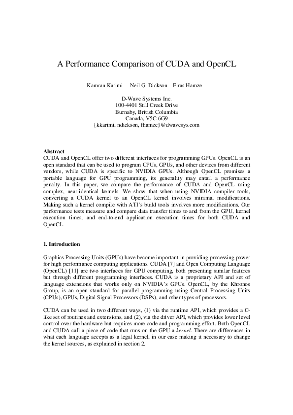 (PDF) A performance comparison of CUDA and OpenCL