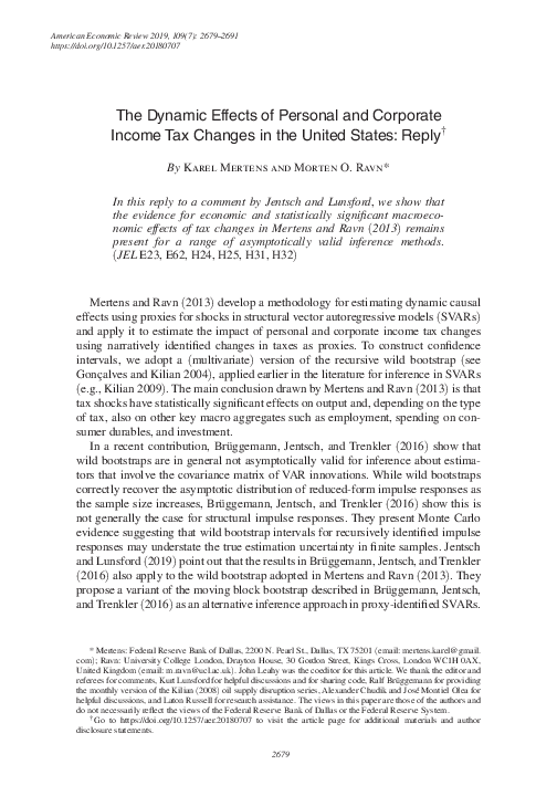 (PDF) The Dynamic Effects of Personal and Corporate Income Tax Changes ...