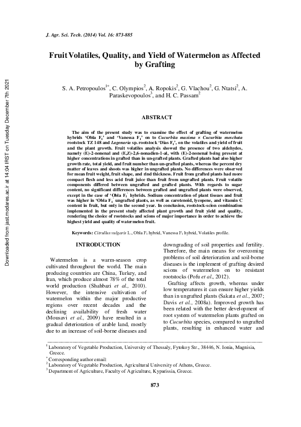 (PDF) Fruit Volatiles, Quality, and Yield of Watermelon as Affected by ...