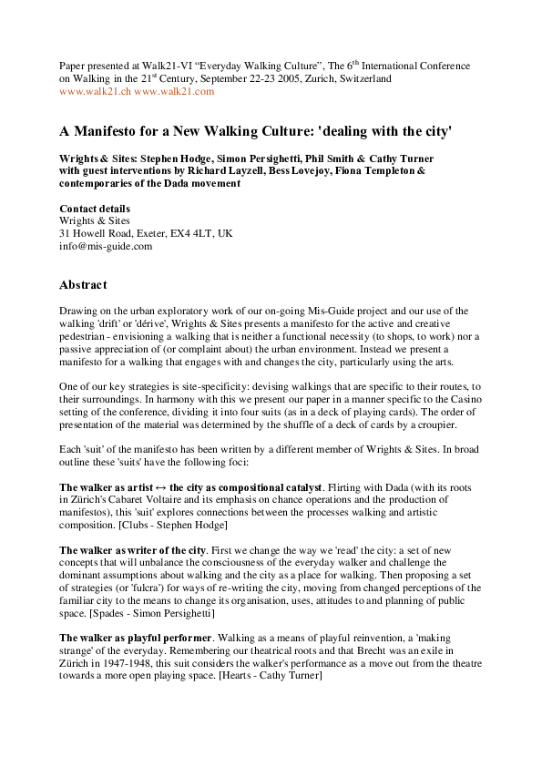 ♥️ PDF) A Manifesto for a New Walking Culture: 'Dealing with