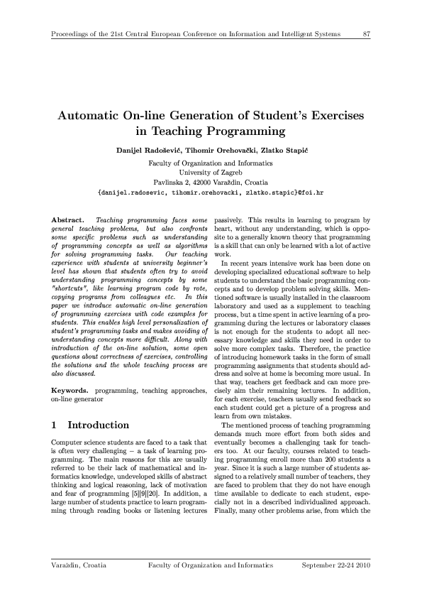 (PDF) Automatic On-line Generation of Student's exercises in Teaching ...