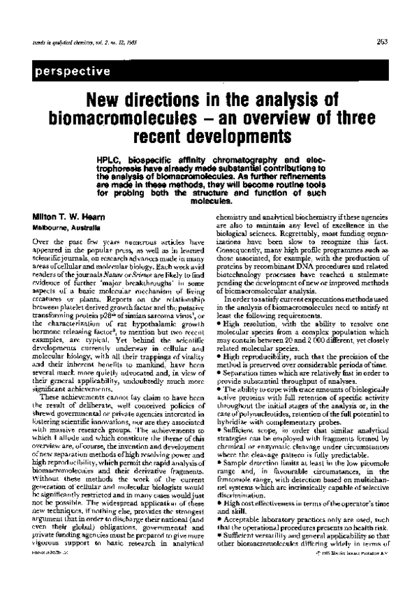 (PDF) New directions in the analysis of biomacromolecules — an overview ...