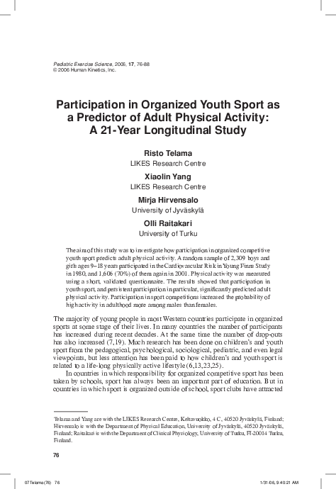 (PDF) Participation in Organized Youth Sport as a Predictor of Adult ...