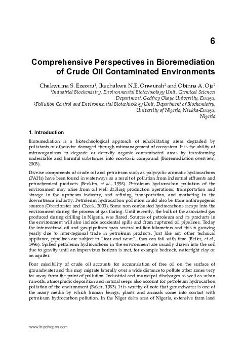 (PDF) Comprehensive Perspectives in Bioremediation of Crude Oil ...