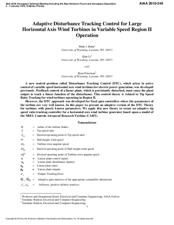 (PDF) Adaptive Disturbance Tracking Control for Large Horizontal Axis ...