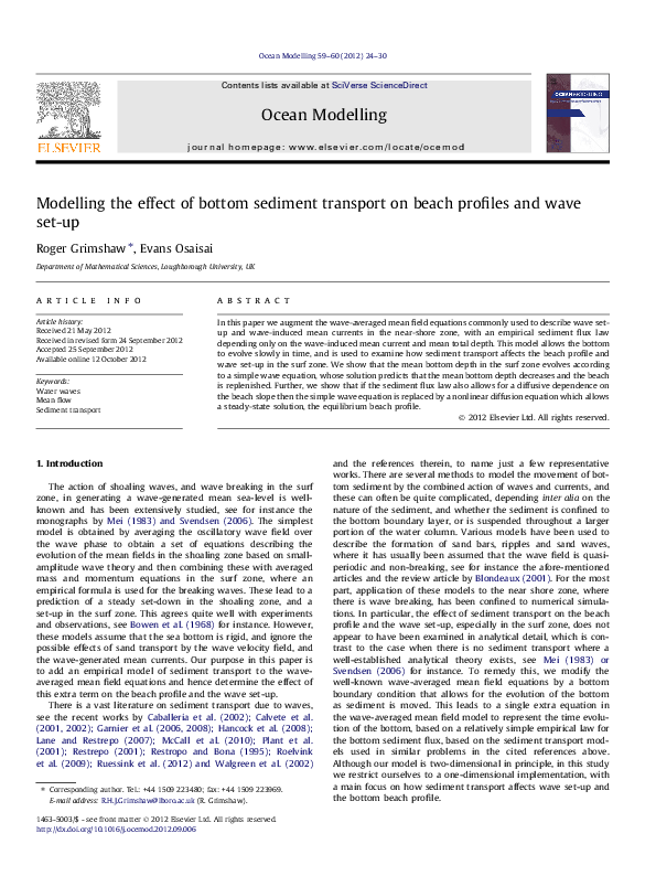 (PDF) Modelling the effect of bottom sediment transport on beach ...