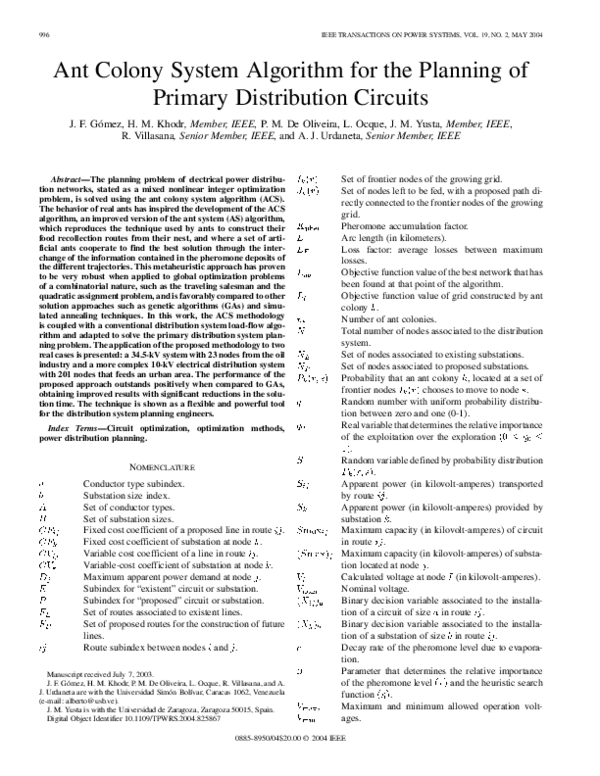 (PDF) Ant Colony System Algorithm for the Planning of Primary ...
