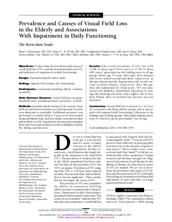 (PDF) Prevalence and Causes of Visual Field Loss in the Elderly and ...