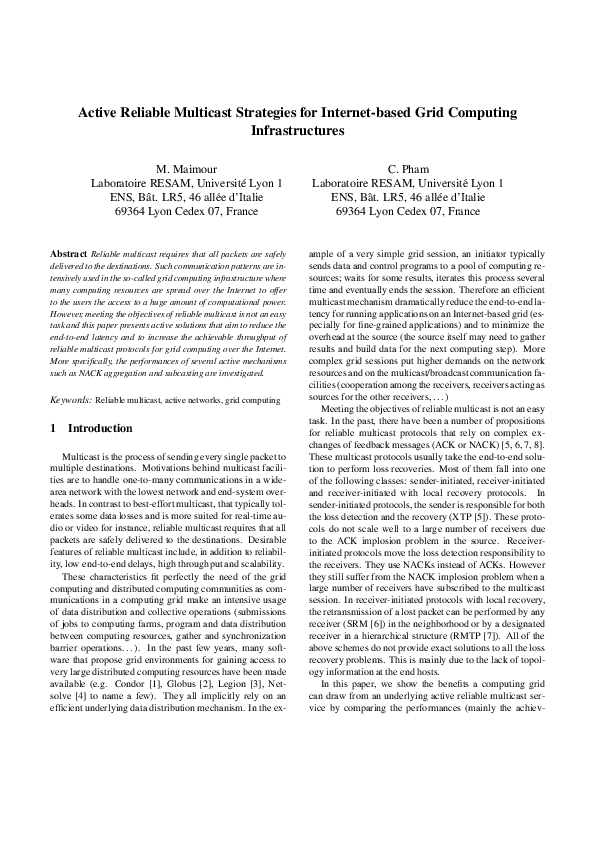 (PDF) Active Reliable Multicast Strategies for Internet-based Grid ...