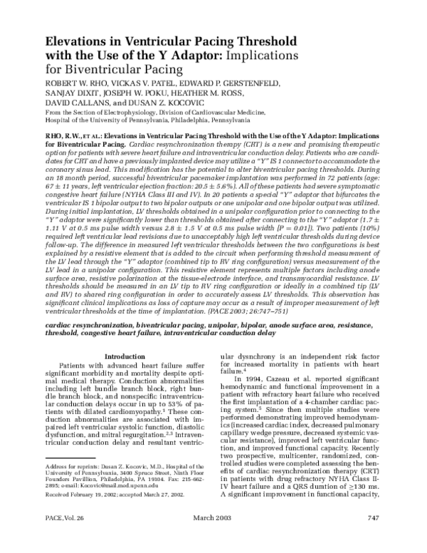 (PDF) Elevations in Ventricular Pacing Threshold with the Use of the Y ...