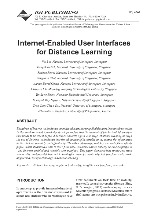(PDF) Internet-Enabled User Interfaces for Distance Learning