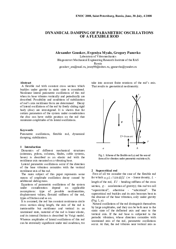 (PDF) Dynamical Damping of the Flexible Rod Parametric Oscillations