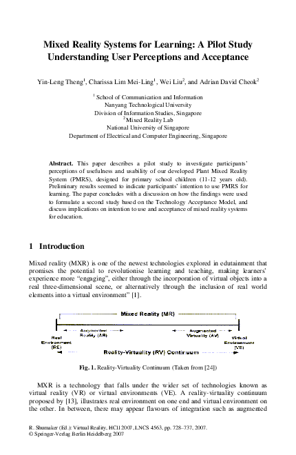(PDF) Mixed Reality Systems for Learning: A Pilot Study Understanding ...
