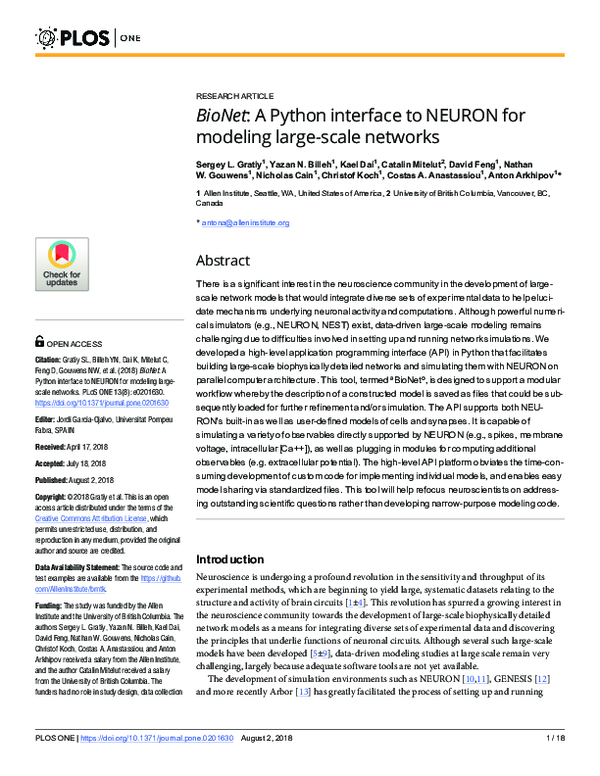 (PDF) BioNet: A Python interface to NEURON for modeling large-scale ...