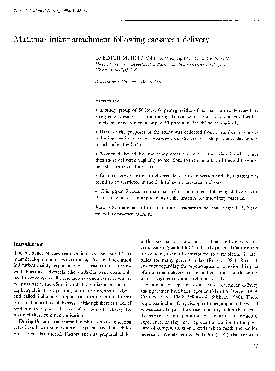 (PDF) Maternal infant attachment following caesarean delivery (PDF) Maternal infant attachment following caesarean delivery