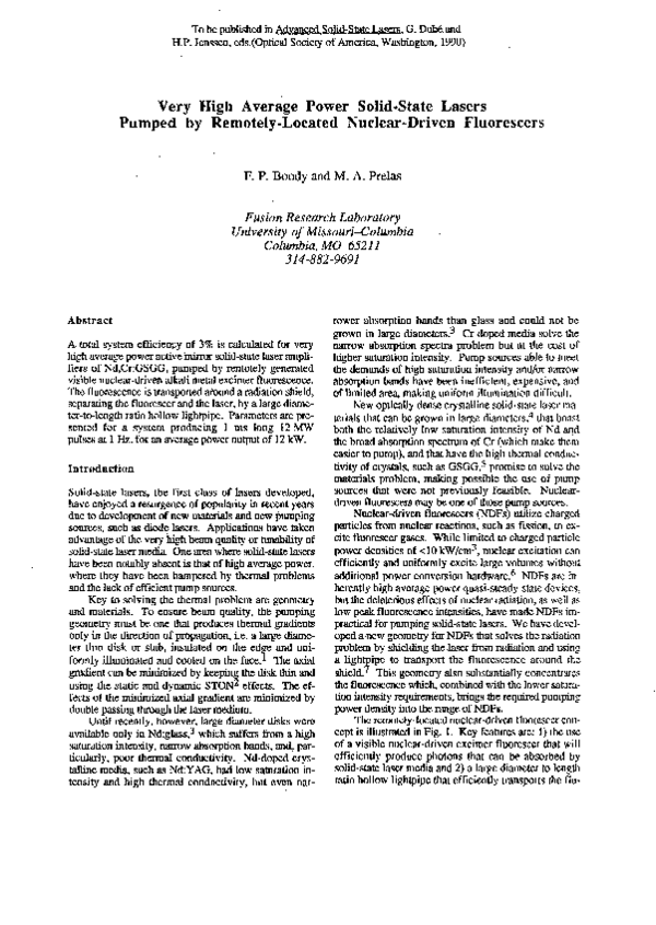 (PDF) Very High Average Power Solid-State Lasers Pumped by Remotely ...