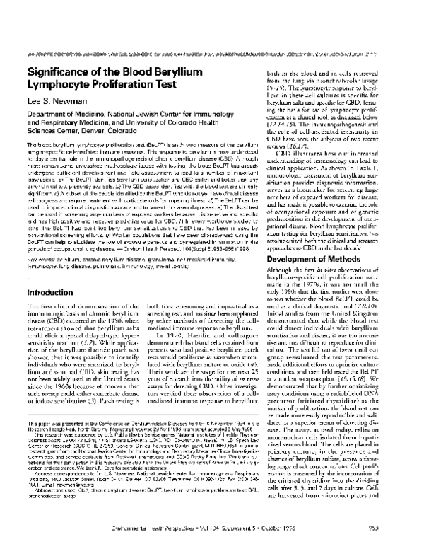 (PDF) Significance of the Blood Beryllium Lymphocyte Proliferation Test