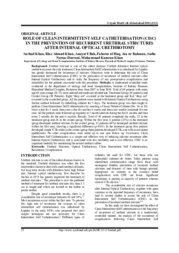 (PDF) Role of clean intermittent self catheterisation (CISC) in the ...