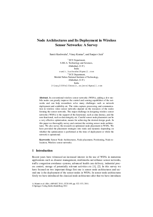 (PDF) Node Architecture and Its Deployment in Wireless Sensor Networks ...