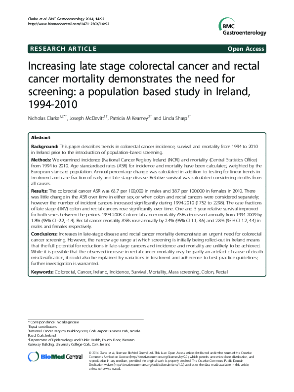 (PDF) Increasing late stage colorectal cancer and rectal cancer ...
